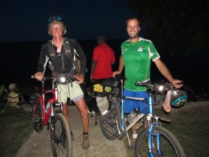 Jesse and I at lake Bangwelu Saturday night after riding 219 kilometers